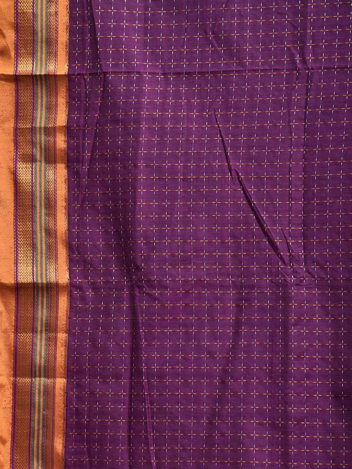 Purple and Yellow ilkal Cotton Viscose Saree with Checks and Strips Pallu Design il0073