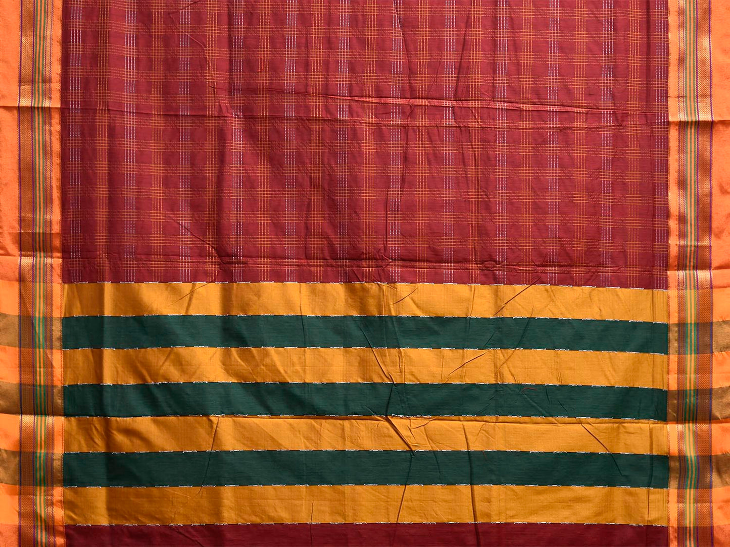 Maroon and Yellow ilkal Cotton Viscose Saree with Checks and Strips Pallu Design il0075