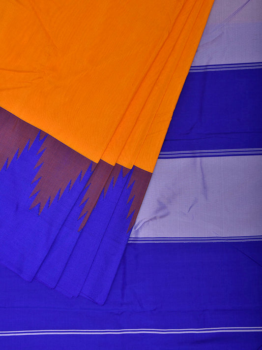 Orange and Blue ilkal Viscose Plain Saree with Temple Border Design il0078