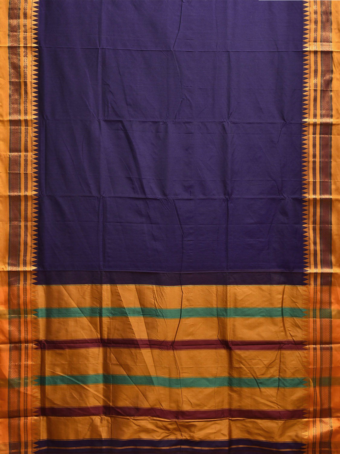 Indigo and Yellow ilkal Cotton Viscose Plain Saree with Strips Pallu Design il0080