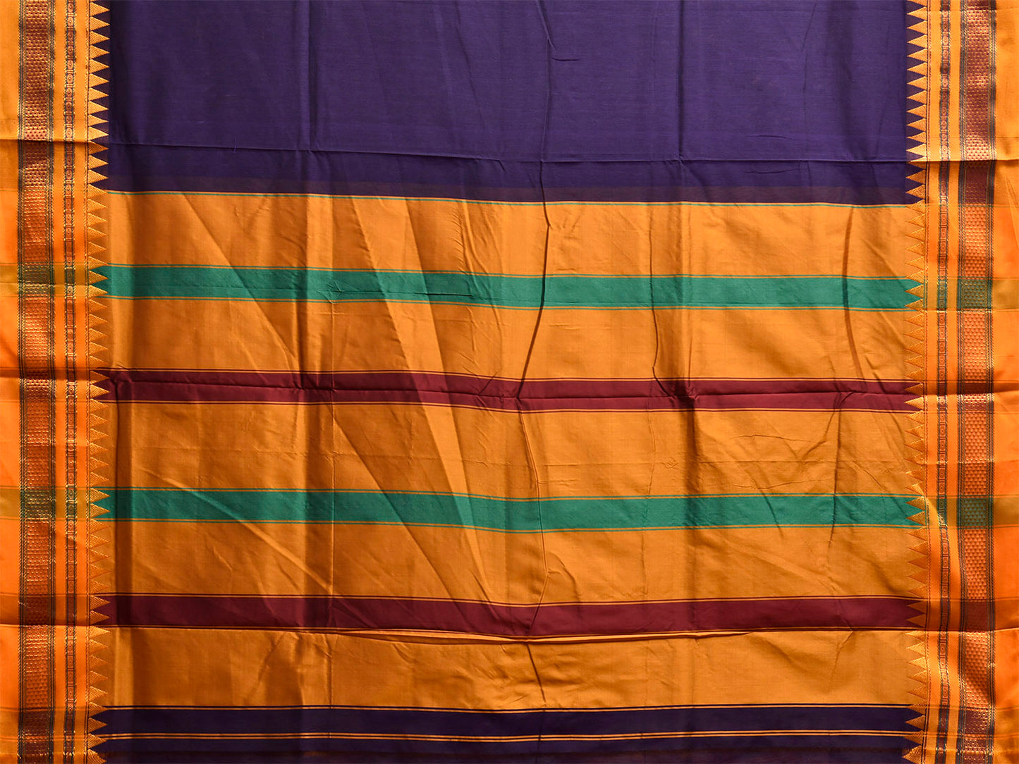 Indigo and Yellow ilkal Cotton Viscose Plain Saree with Strips Pallu Design il0080