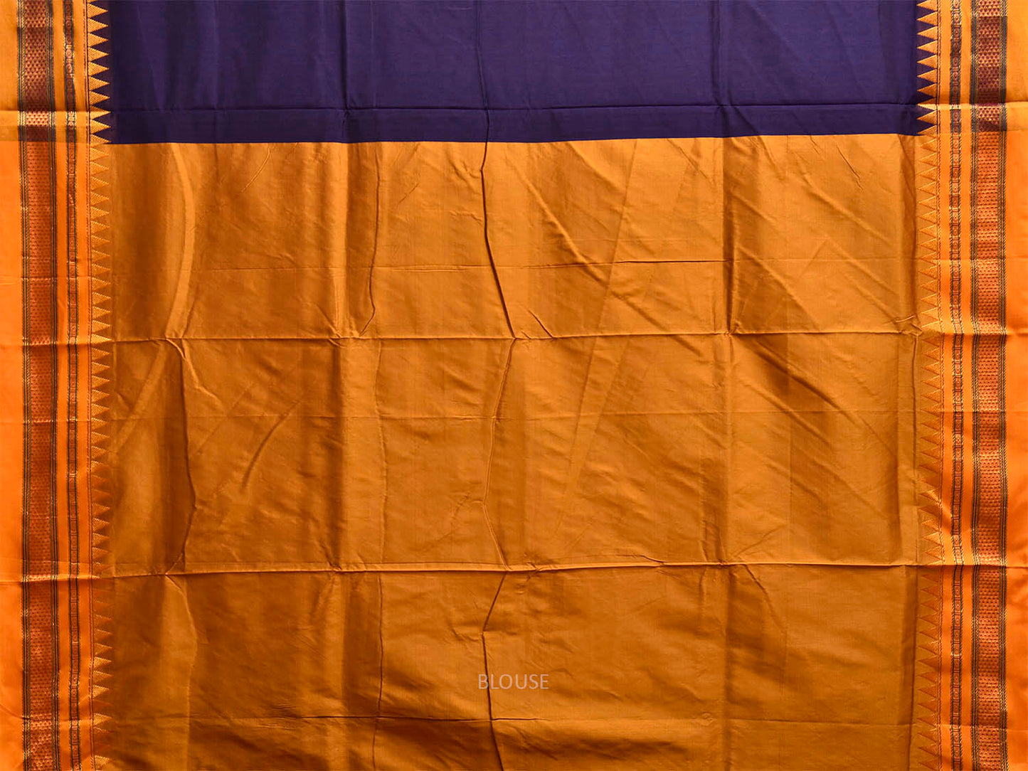 Indigo and Yellow ilkal Cotton Viscose Plain Saree with Strips Pallu Design il0080