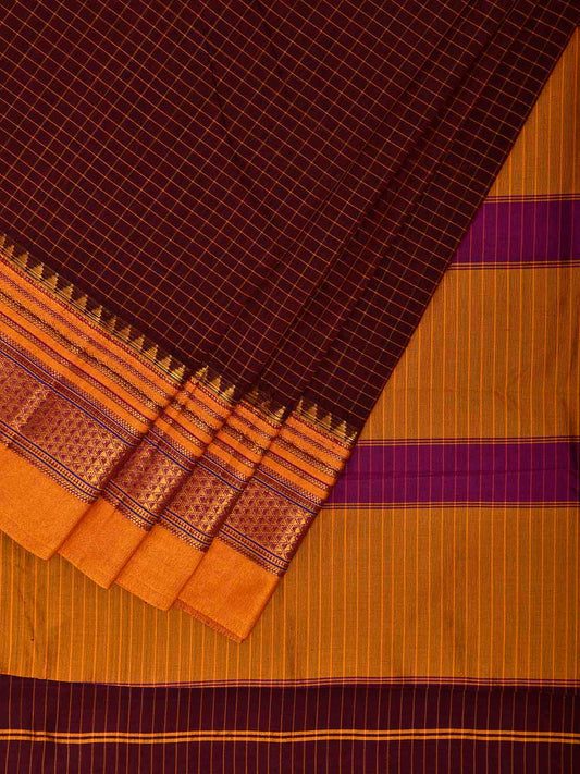 Maroon and Yellow ilkal Cotton Viscose Saree with Small Checks and Strips Pallu Design No Blouse il0081