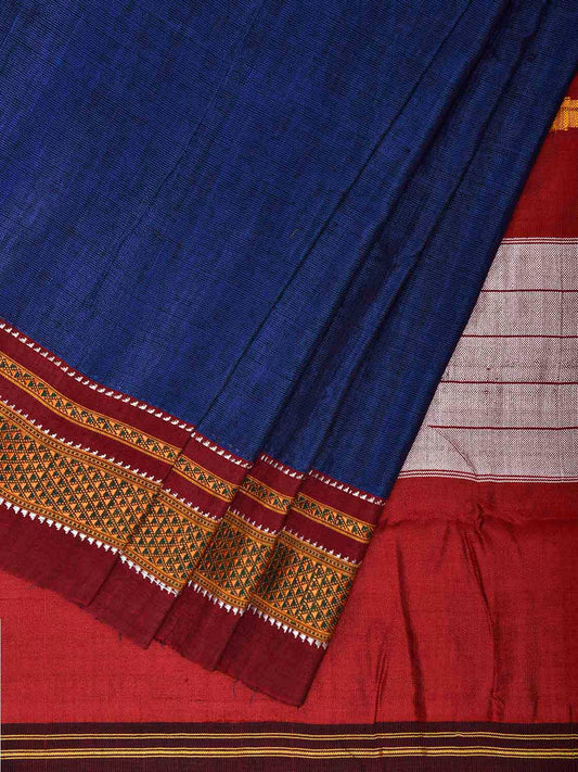 Blue and Red ilkal Viscose Plain Saree with Two Sided Pallu Design No Blouse il0082