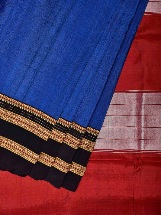 Blue and Red ilkal Viscose Plain Saree with Two Sided Pallu Design No Blouse il0084