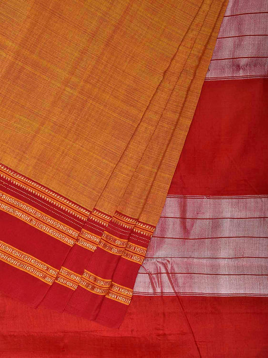 Mustard and Red ilkal Viscose Plain Saree with Two Sided Pallu Design No Blouse il0085