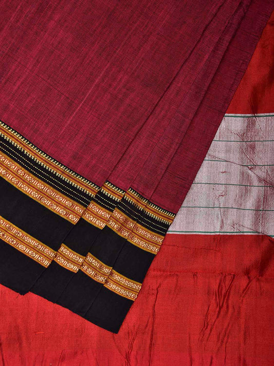 Wine and Red ilkal Viscose Plain Saree with Two Sided Pallu Design No Blouse il0086