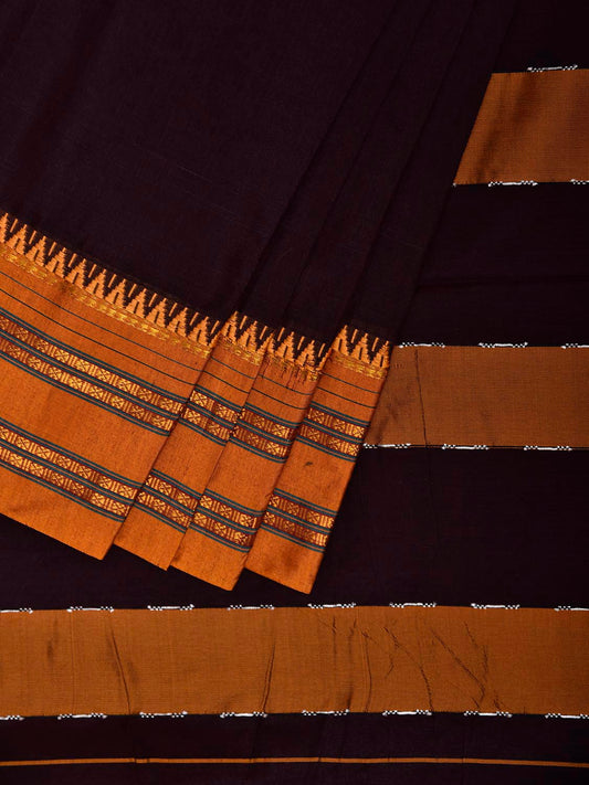Black and Yellow ilkal Viscose Plain Saree with Strips Pallu Design No Blouse il0089