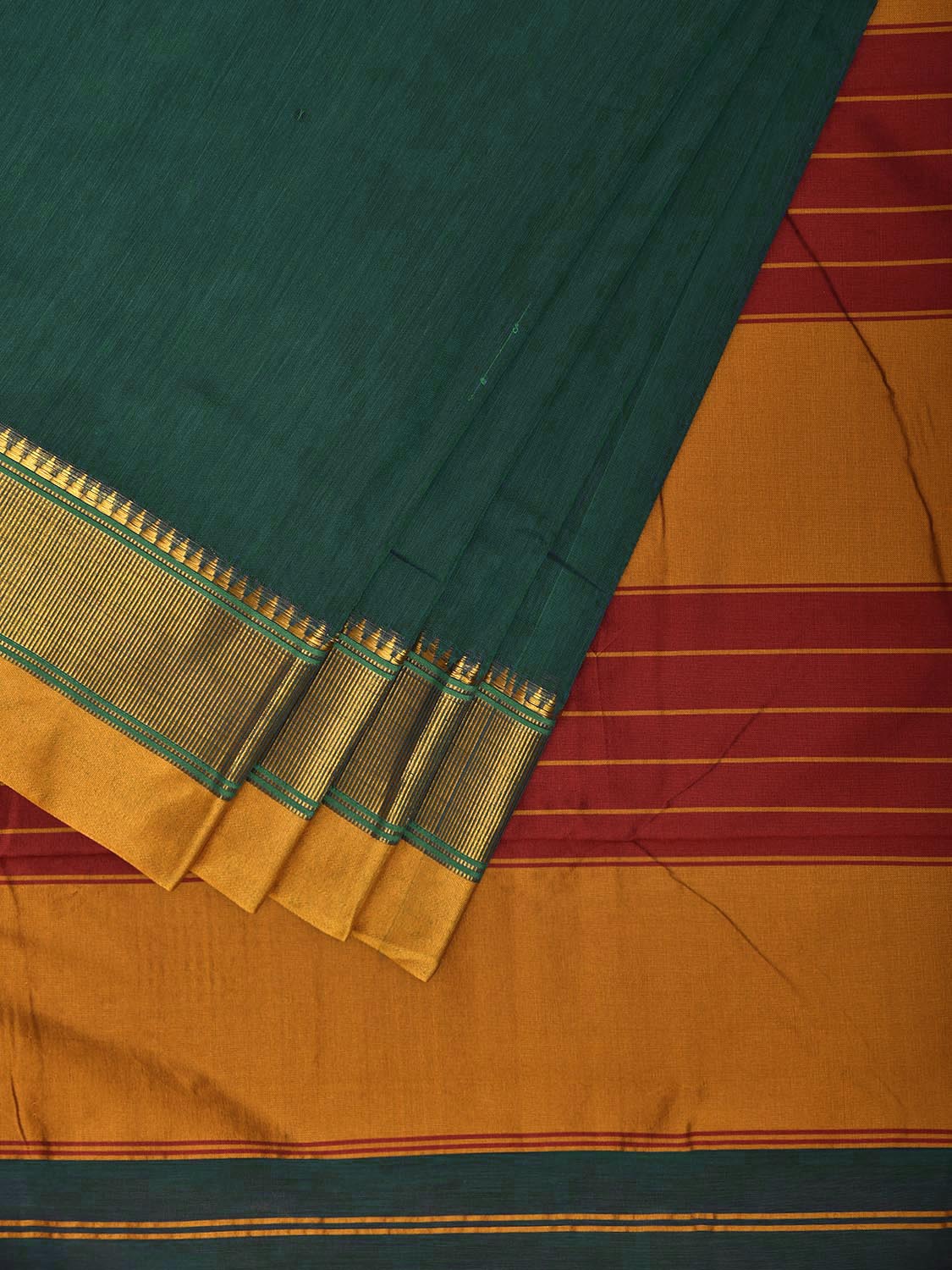 Green and Yellow ilkal Viscose Plain Saree with Strips Pallu Design il0091