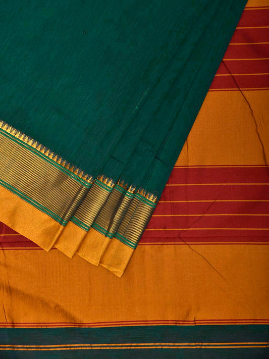 Green and Yellow ilkal Viscose Plain Saree with Strips Pallu Design il0091