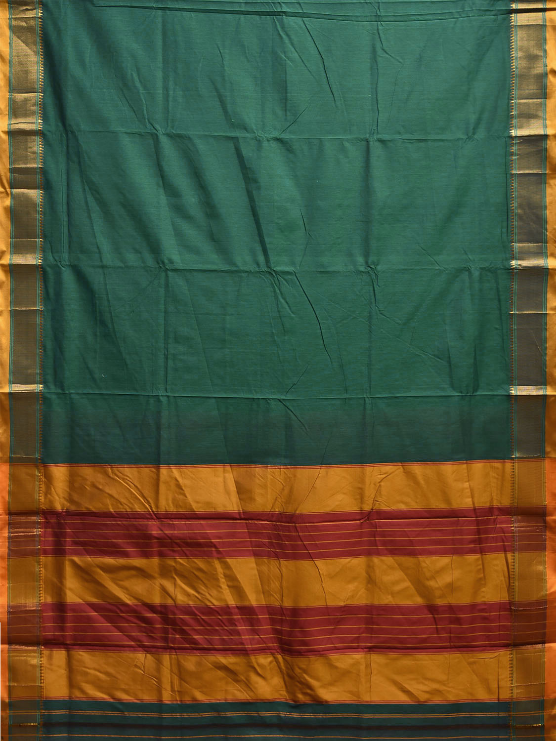 Green and Yellow ilkal Viscose Plain Saree with Strips Pallu Design il0091