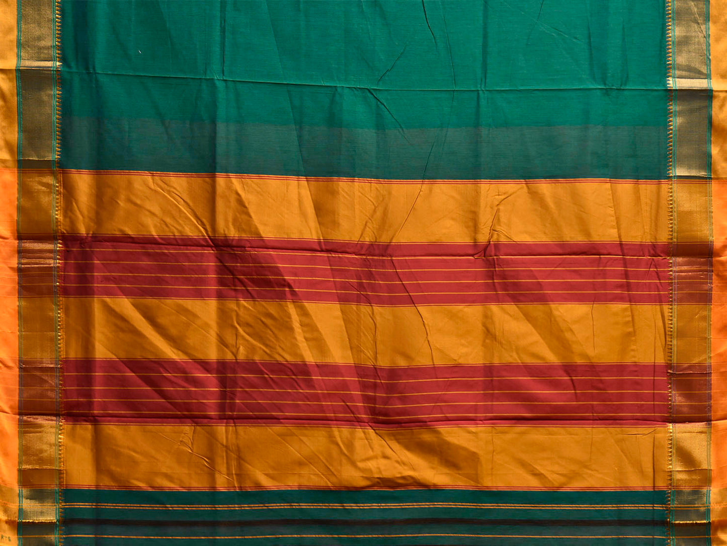 Green and Yellow ilkal Viscose Plain Saree with Strips Pallu Design il0091