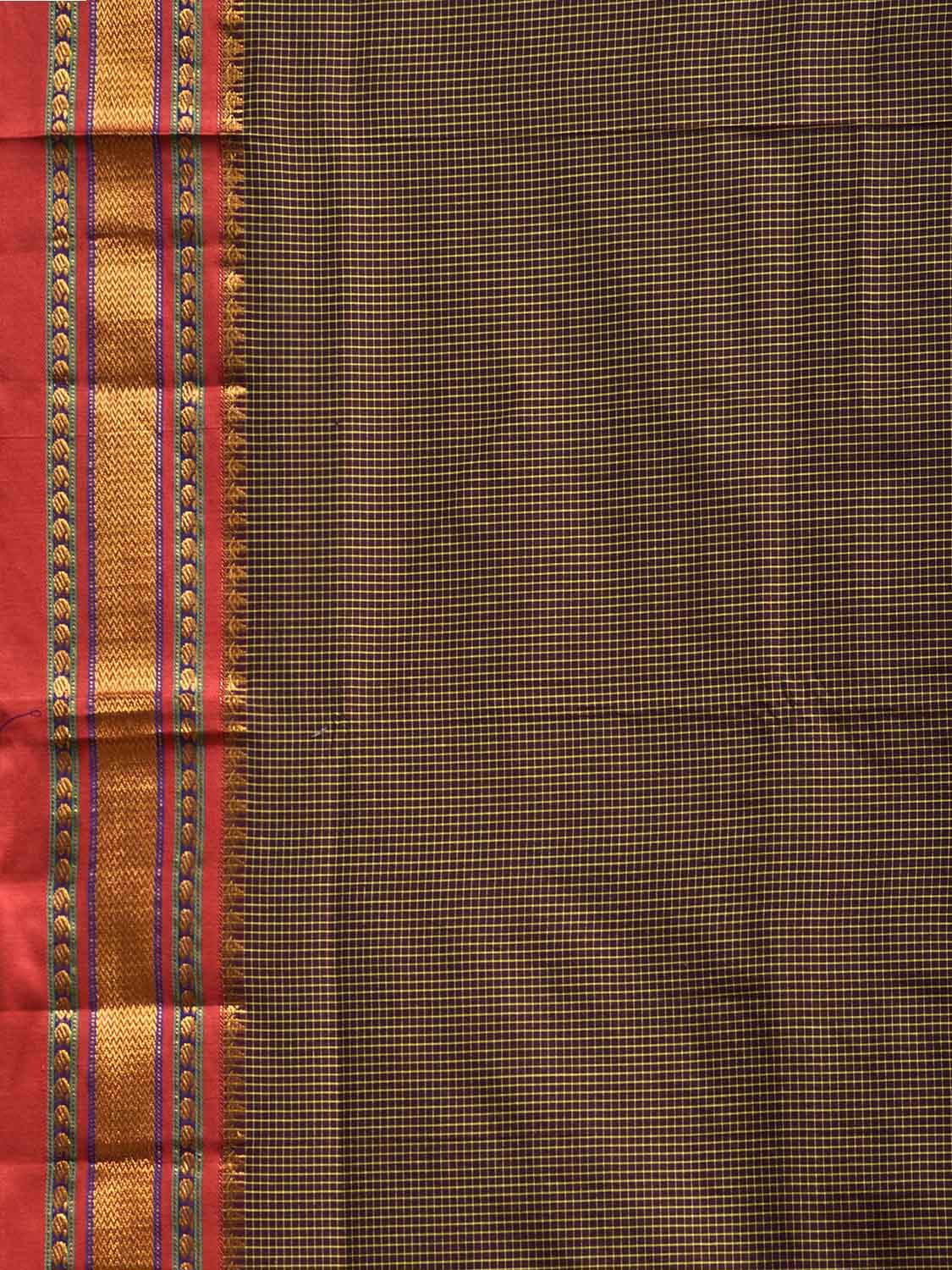 Brown and Red ilkal Viscose Saree with Small Checks and Strips Pallu Design il0092