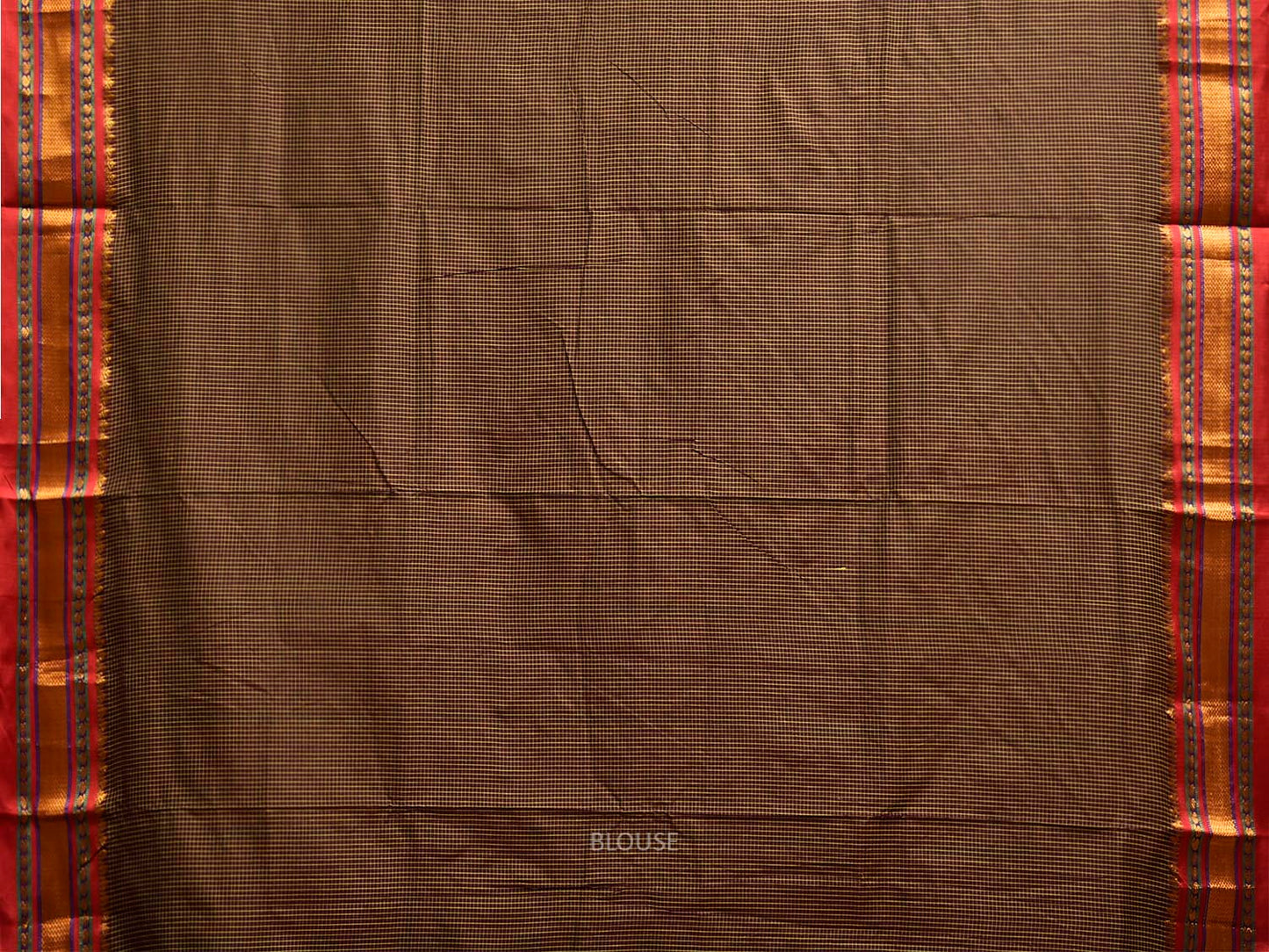 Brown and Red ilkal Viscose Saree with Small Checks and Strips Pallu Design il0092