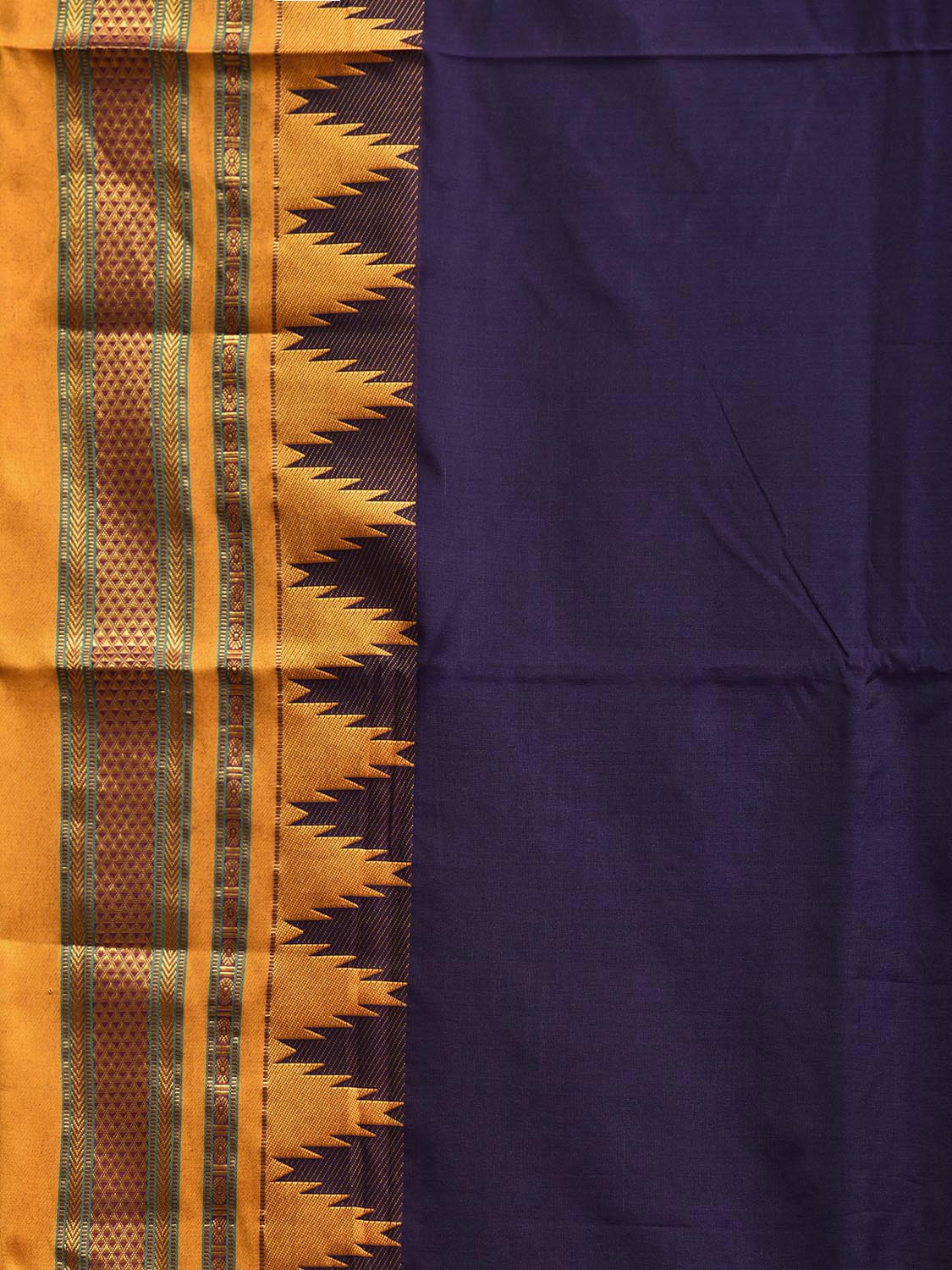 Indigo and Yellow ilkal Viscose Plain Saree with Contrast Pallu and Temple Border Design il0096