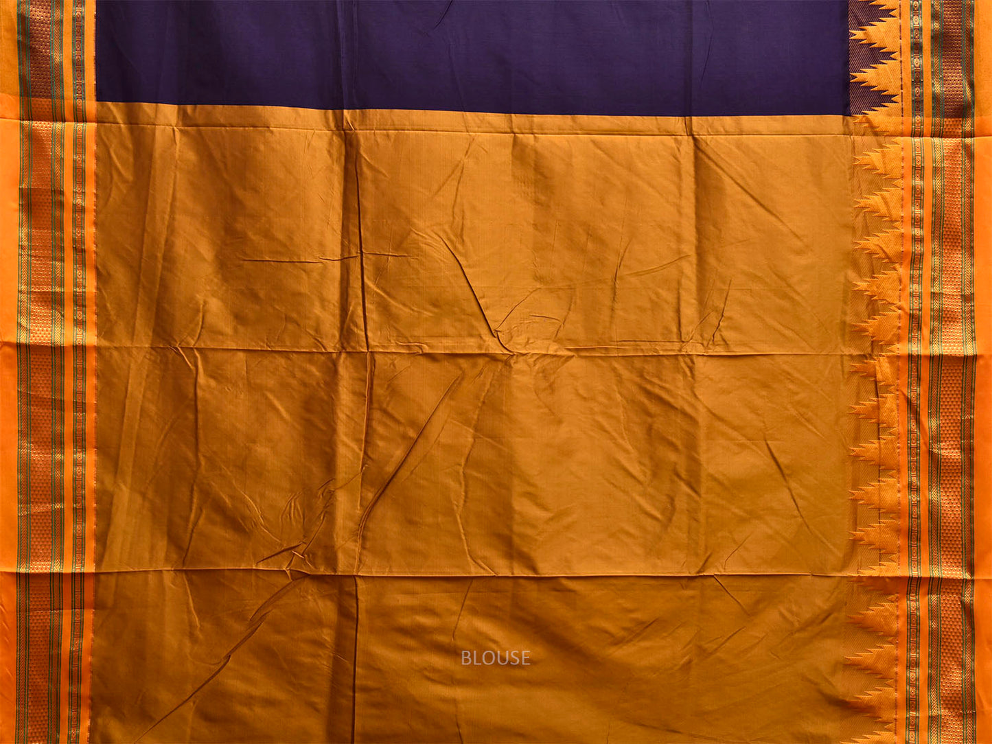 Indigo and Yellow ilkal Viscose Plain Saree with Contrast Pallu and Temple Border Design il0096