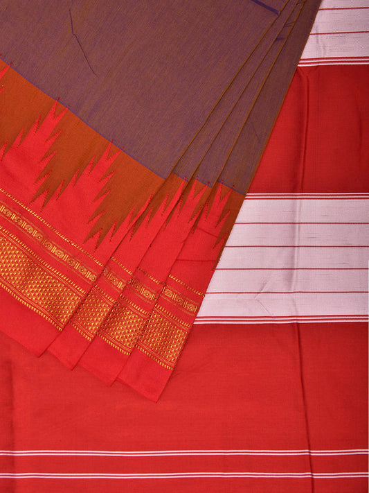 Red ilkal Viscose Saree with Big Temple Border and Contrast Pallu Design il0098