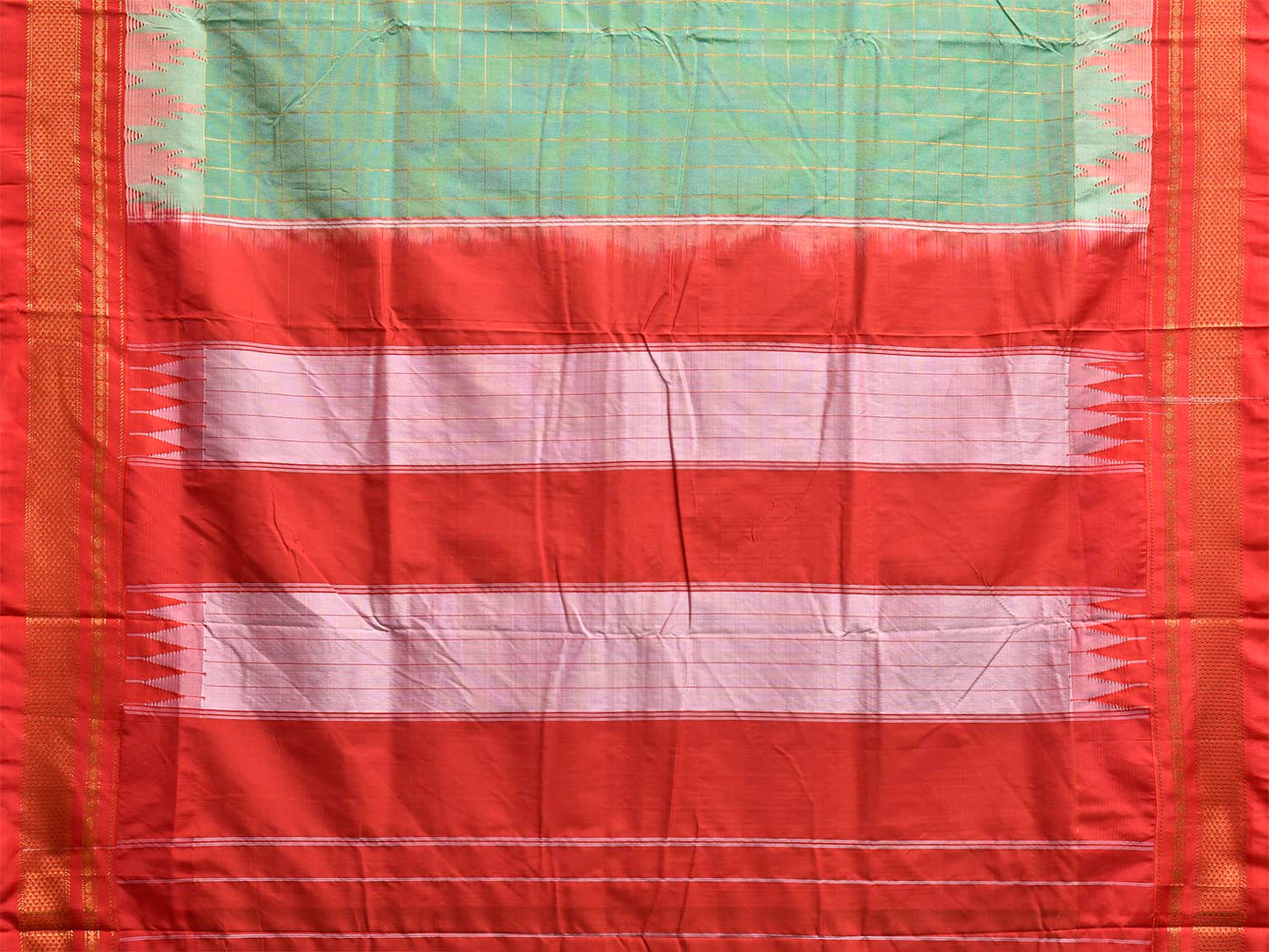 Light Green and Red ilkal Viscose Saree with Big Temple Border and Big Checks Design il0101