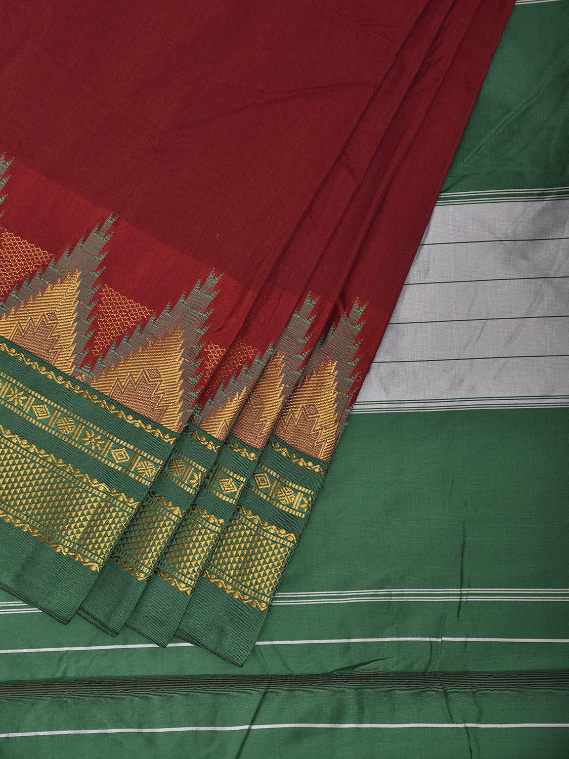Maroon and Green ilkal Viscose Saree with Big Temple Border and Contrast Pallu Design il0102