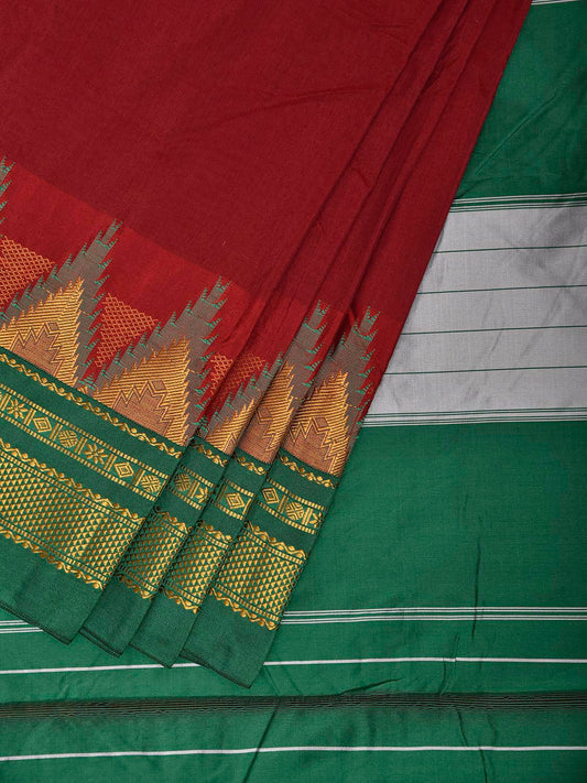 Maroon and Green ilkal Viscose Saree with Big Temple Border and Contrast Pallu Design il0102