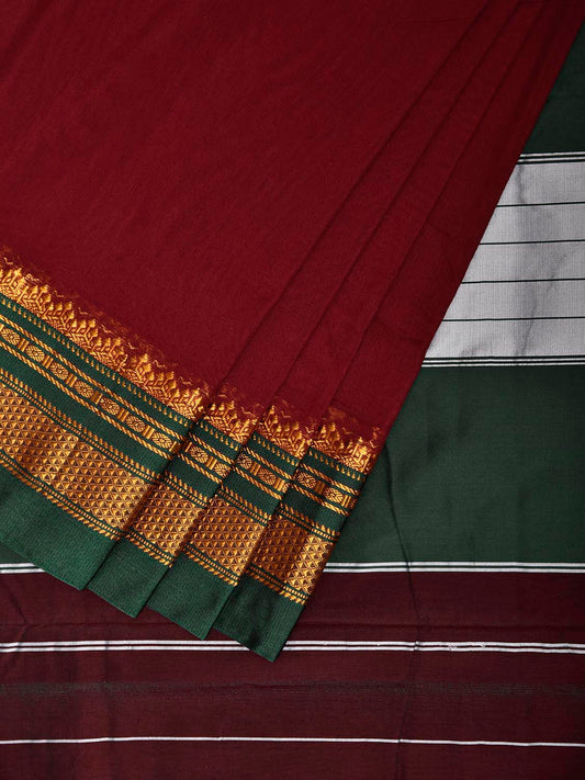 Maroon and Green ilkal Viscose Plain Saree with Contrast Pallu Design il0106