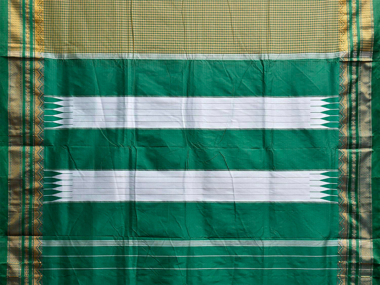 Green and Yellow ilkal Viscose Saree with Small Checks and Border Design il0111