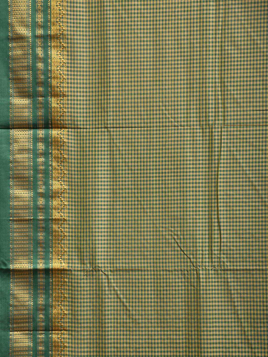 Green and Yellow ilkal Viscose Saree with Small Checks and Border Design il0111