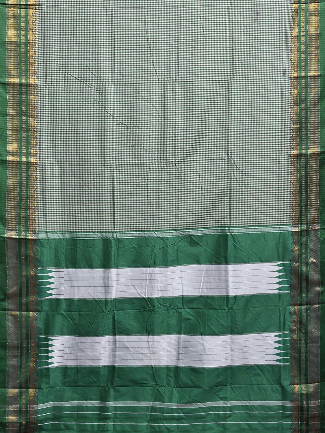 Green and White ilkal Viscose Saree with Small Checks and Border Design il0113