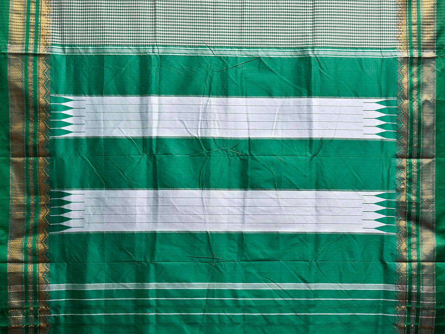 Green and White ilkal Viscose Saree with Small Checks and Border Design il0113