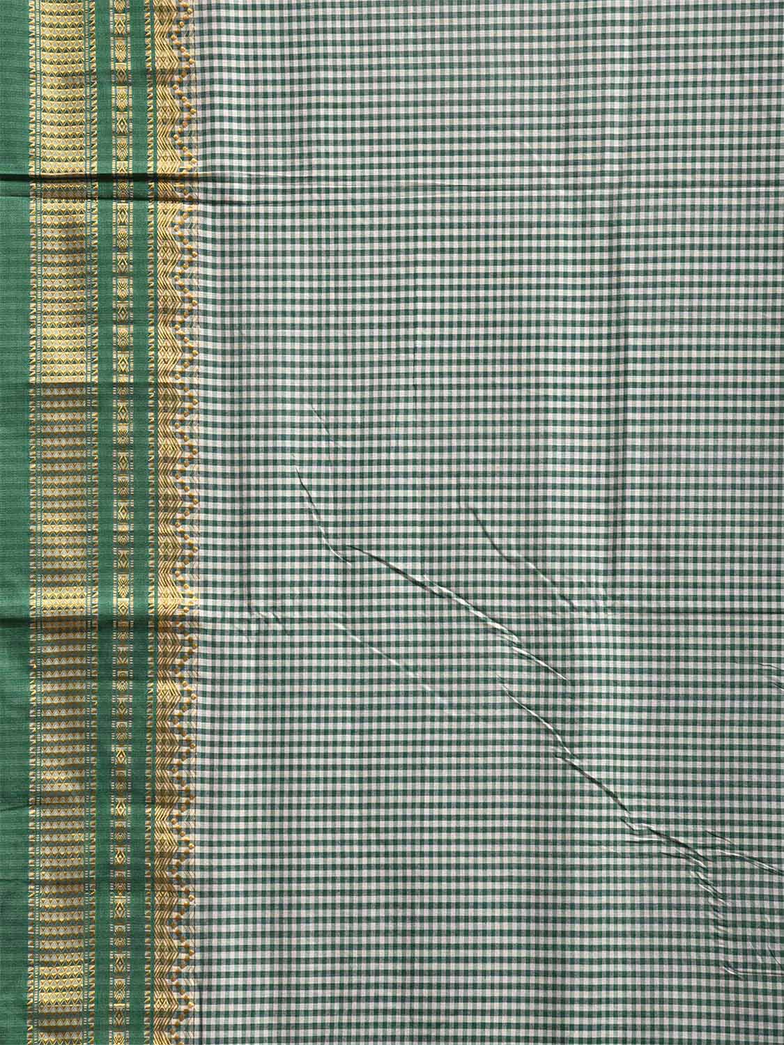 Green and White ilkal Viscose Saree with Small Checks and Border Design il0113