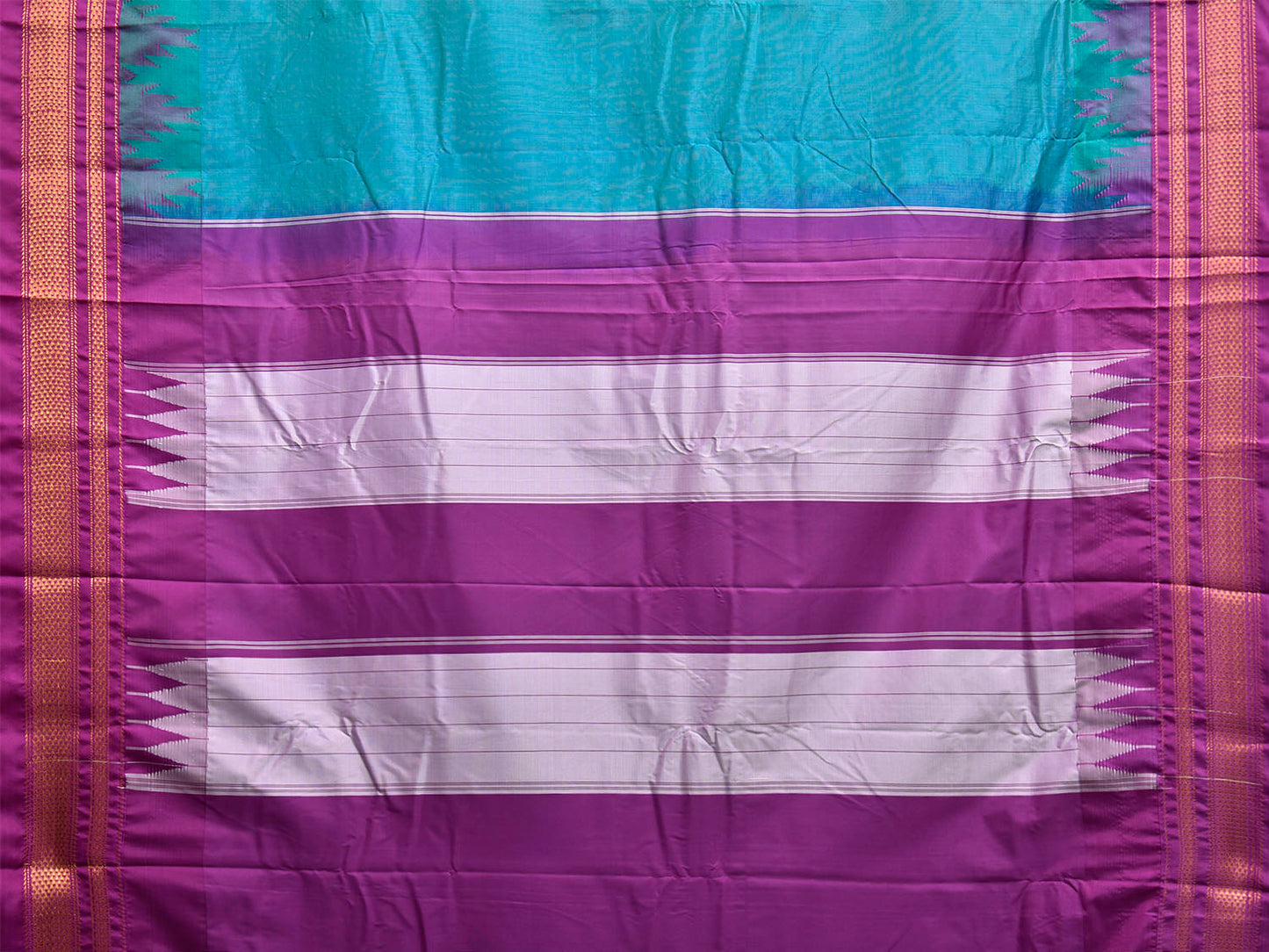 Blue and Purple ilkal Viscose Plain Saree with Big Temple Border Design il0121
