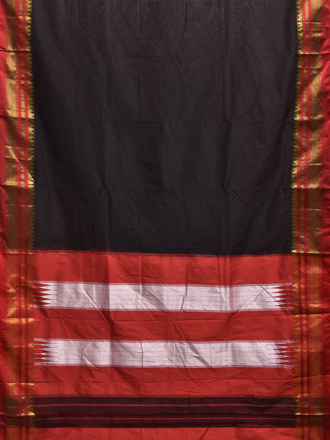 Black and Red ilkal Cotton Viscose Plain Saree with Contrast Pallu Design il0122