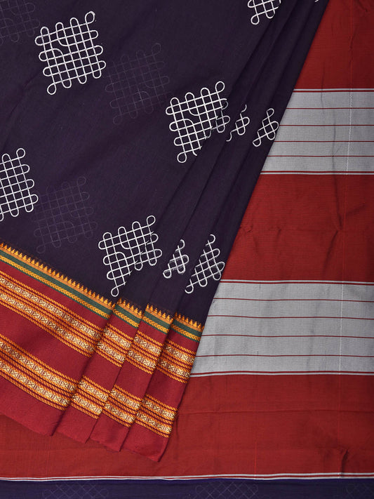 Navy and Red ilkal Cotton Viscose Saree with Printed Buta and Contrast Pallu Design No Blouse il0123