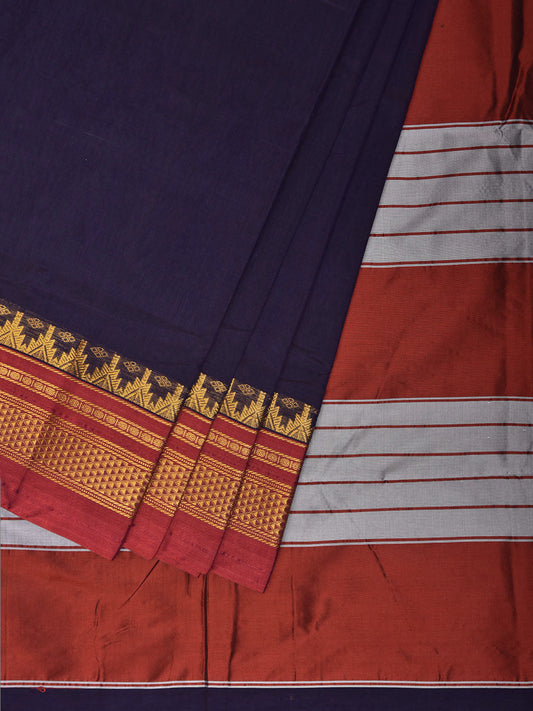Navy and Red ilkal Cotton Viscose Saree with Contrast Pallu Design No Blouse il0124