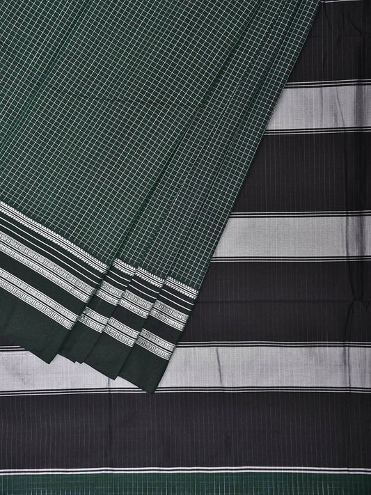 Green and Black ilkal Cotton Viscose Saree with Checks and Contrast Pallu Design No Blouse il0125