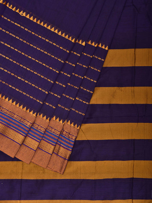 Indigo and Yellow ilkal Cotton Viscose Saree with Strips Border and Pallu Design No Blouse il0126