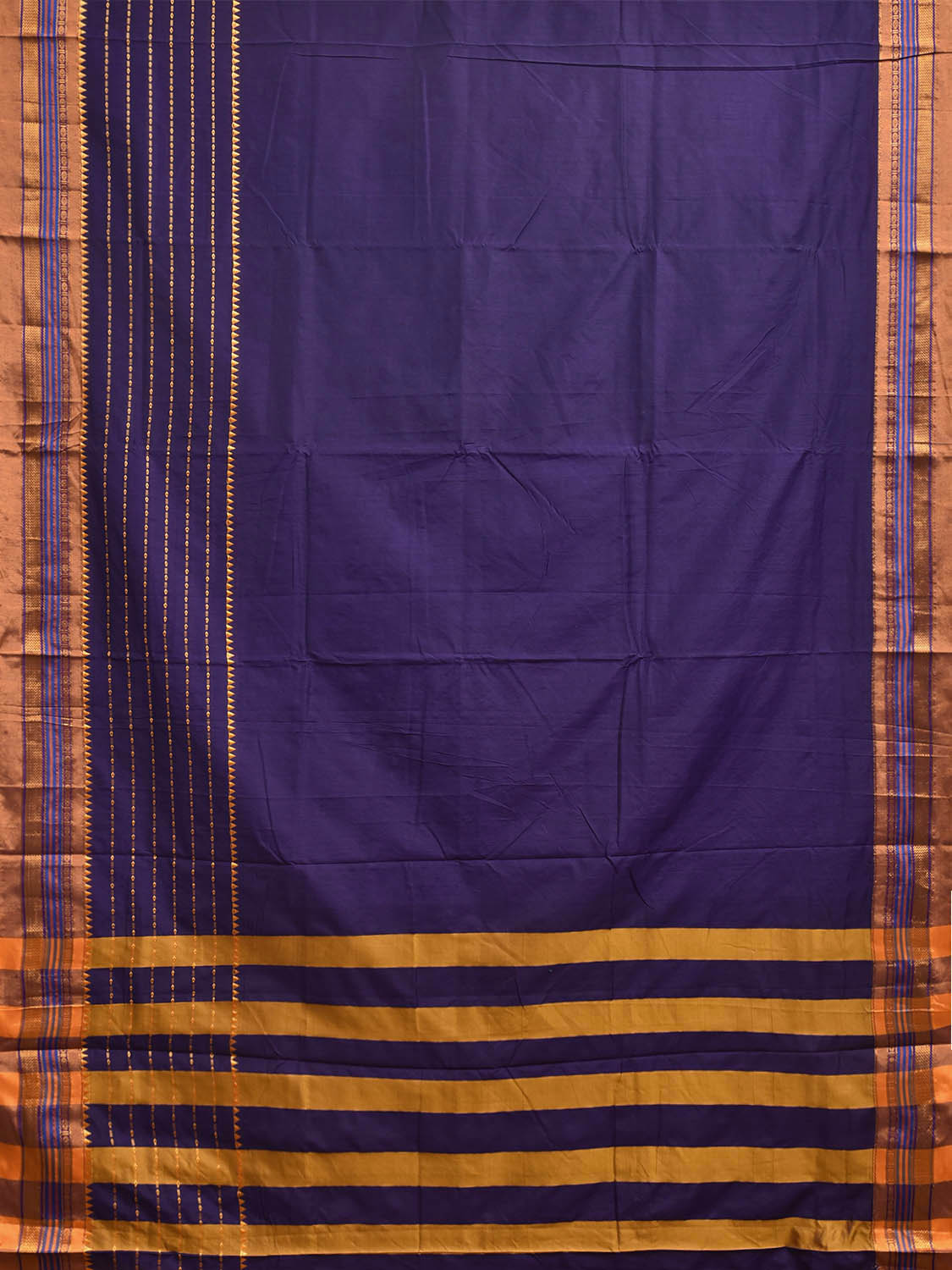 Indigo and Yellow ilkal Cotton Viscose Saree with Strips Border and Pallu Design No Blouse il0126
