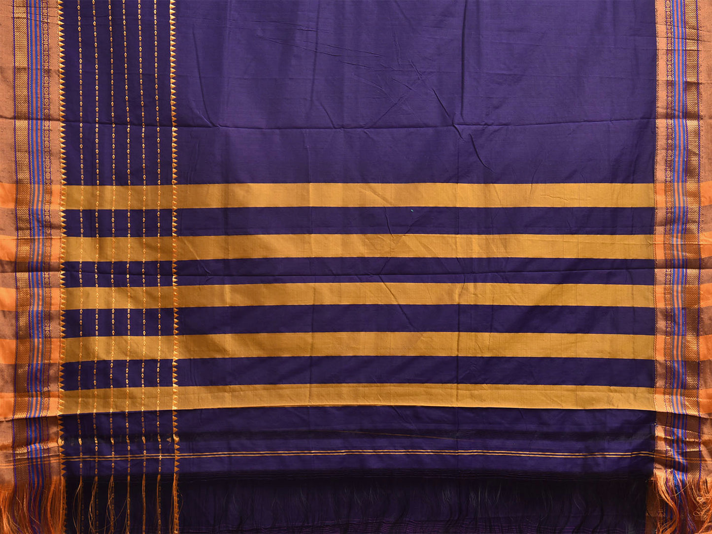 Indigo and Yellow ilkal Cotton Viscose Saree with Strips Border and Pallu Design No Blouse il0126