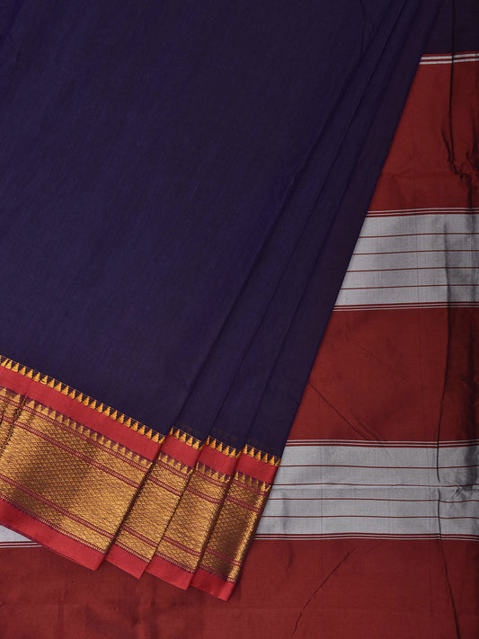 Navy and Red ilkal Cotton Viscose Saree with Contrast Pallu Design No Blouse il0127