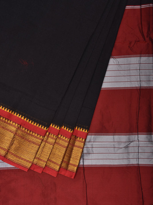 Black and Red ilkal Cotton Viscose Saree with Contrast Pallu Design No Blouse il0128