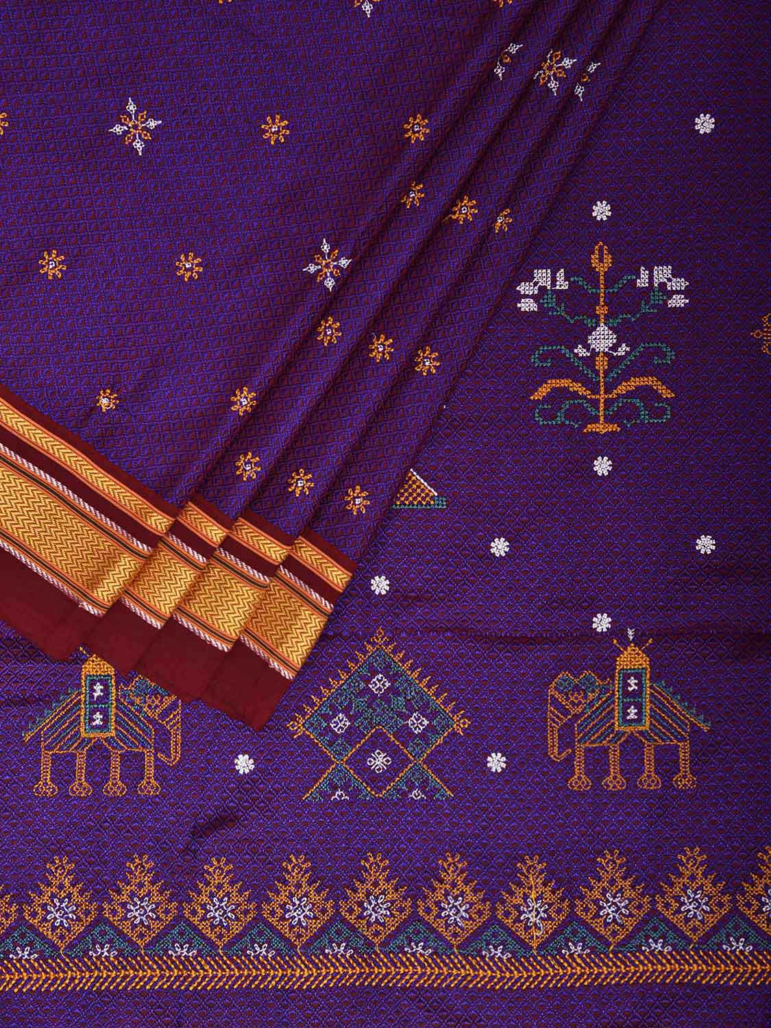 Purple and Maroon ilkal Jacquard Viscose Saree with Kasuti Work Design No Blouse il0129
