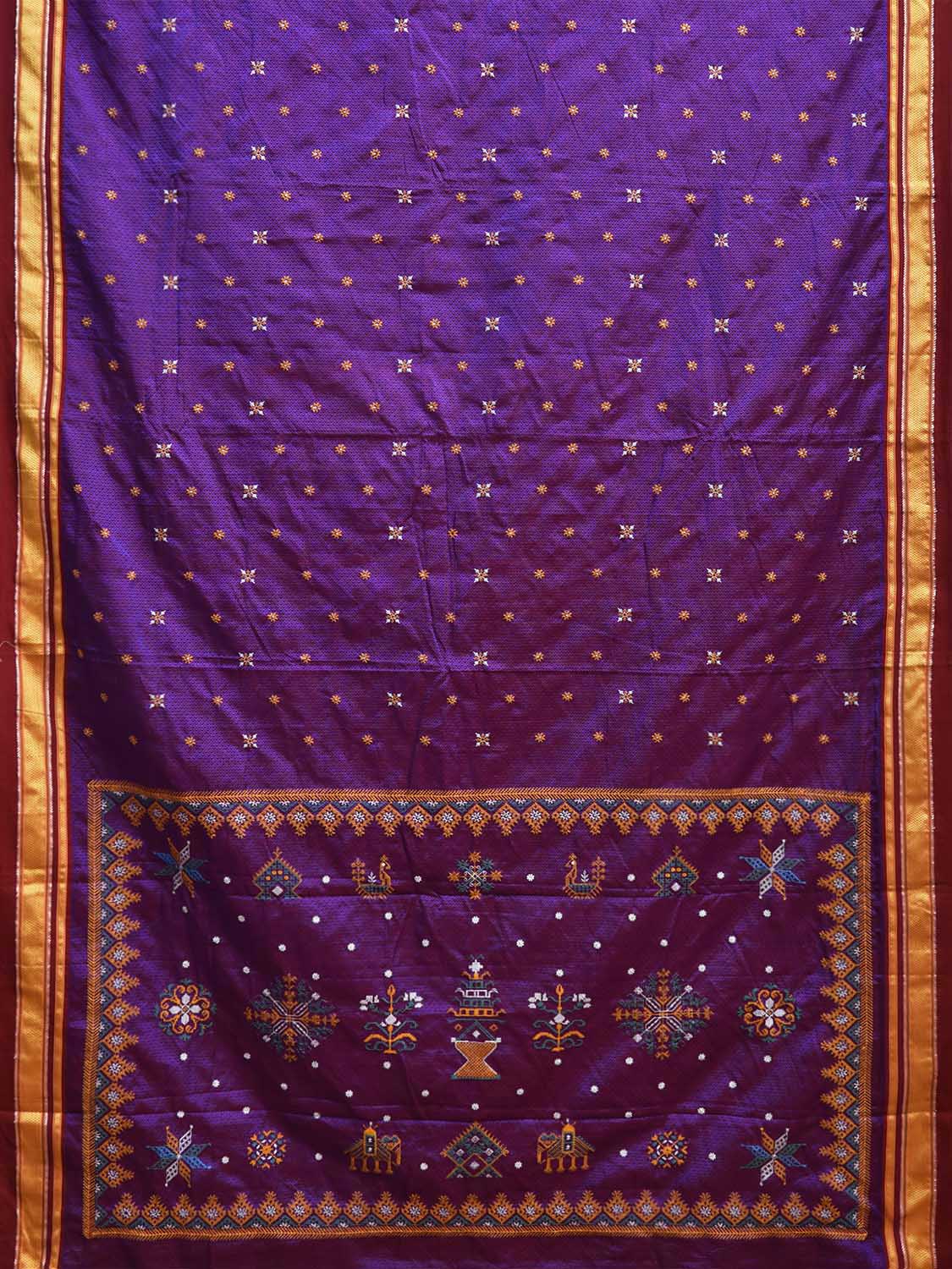 Purple and Maroon ilkal Jacquard Viscose Saree with Kasuti Work Design No Blouse il0129