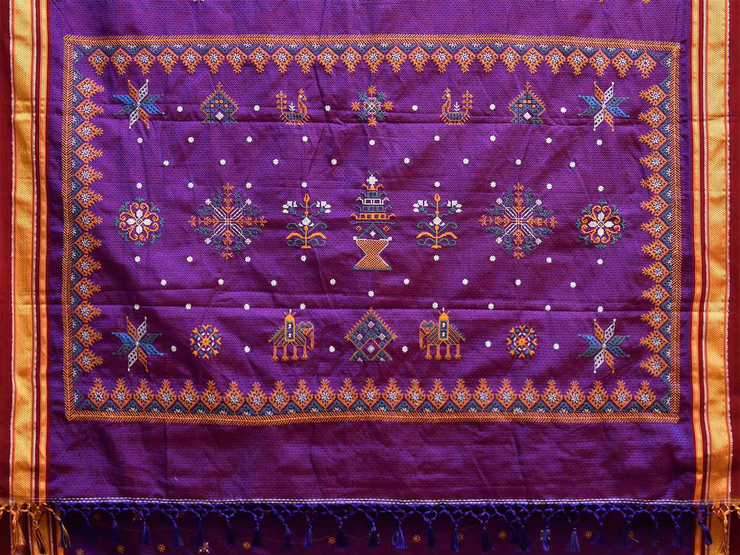 Purple and Maroon ilkal Jacquard Viscose Saree with Kasuti Work Design No Blouse il0129