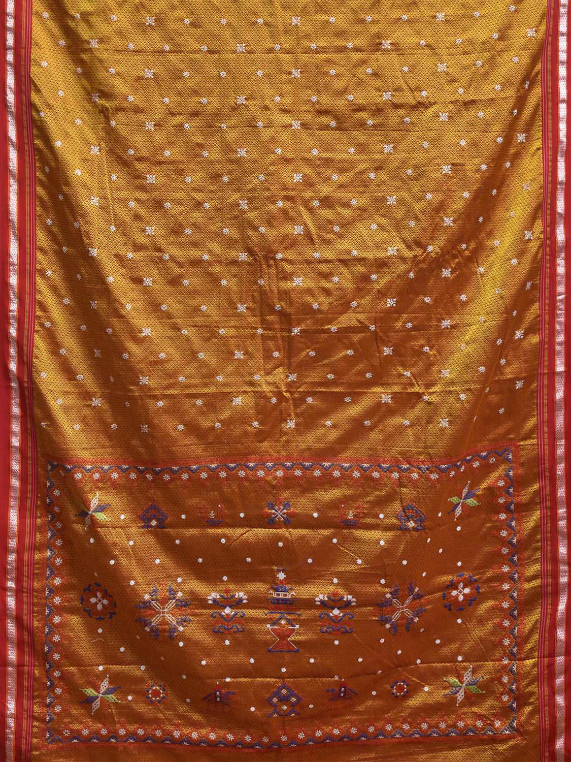 Yellow and Red ilkal Jacquard Viscose Saree with Kasuti Work Design No Blouse il0130