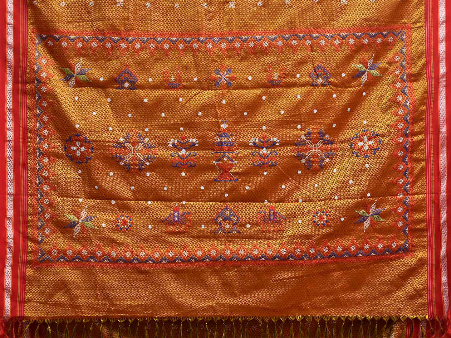 Yellow and Red ilkal Jacquard Viscose Saree with Kasuti Work Design No Blouse il0130