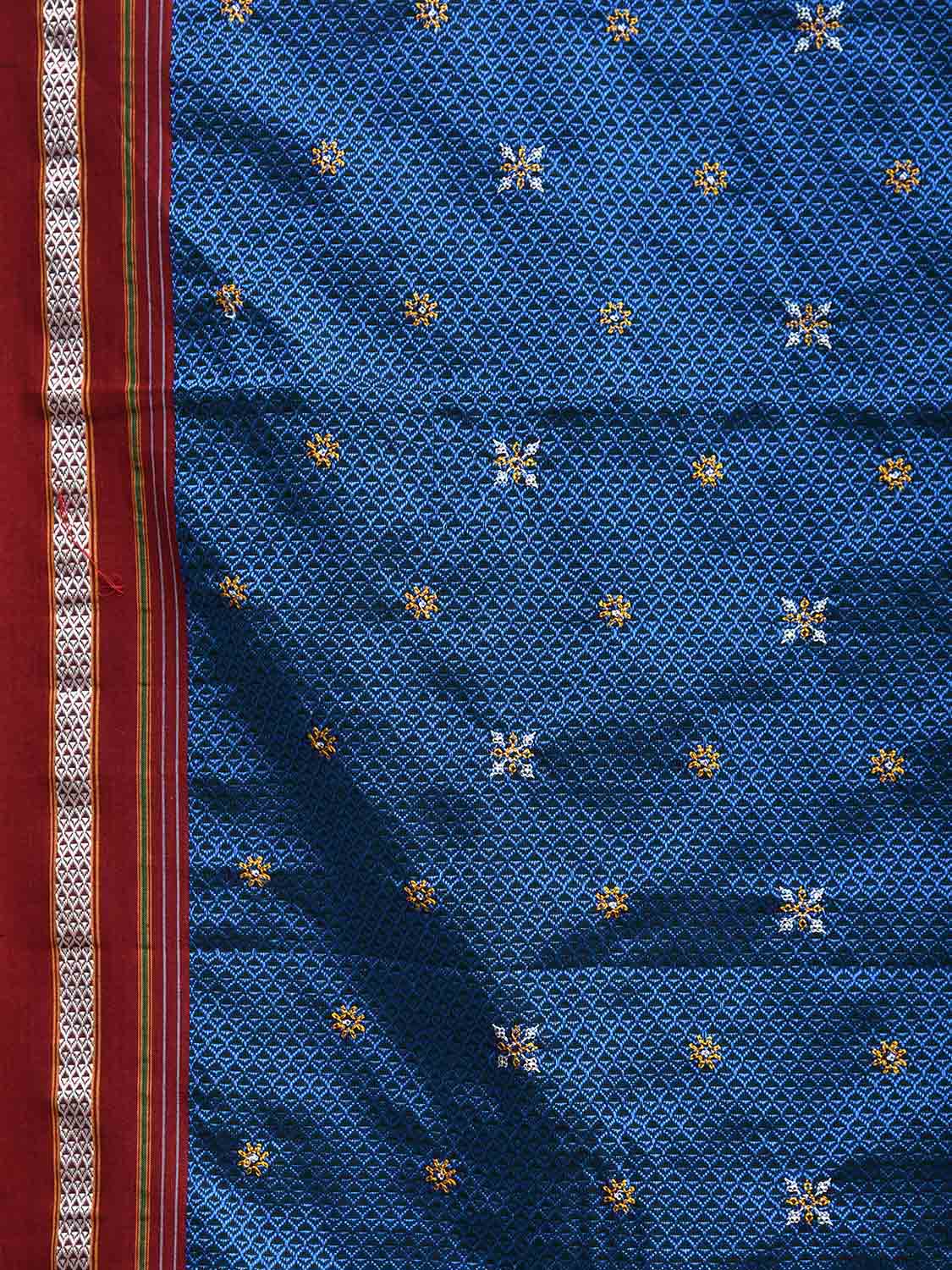 Blue and Maroon ilkal Jacquard Viscose Saree with Kasuti Work Design No Blouse il0131
