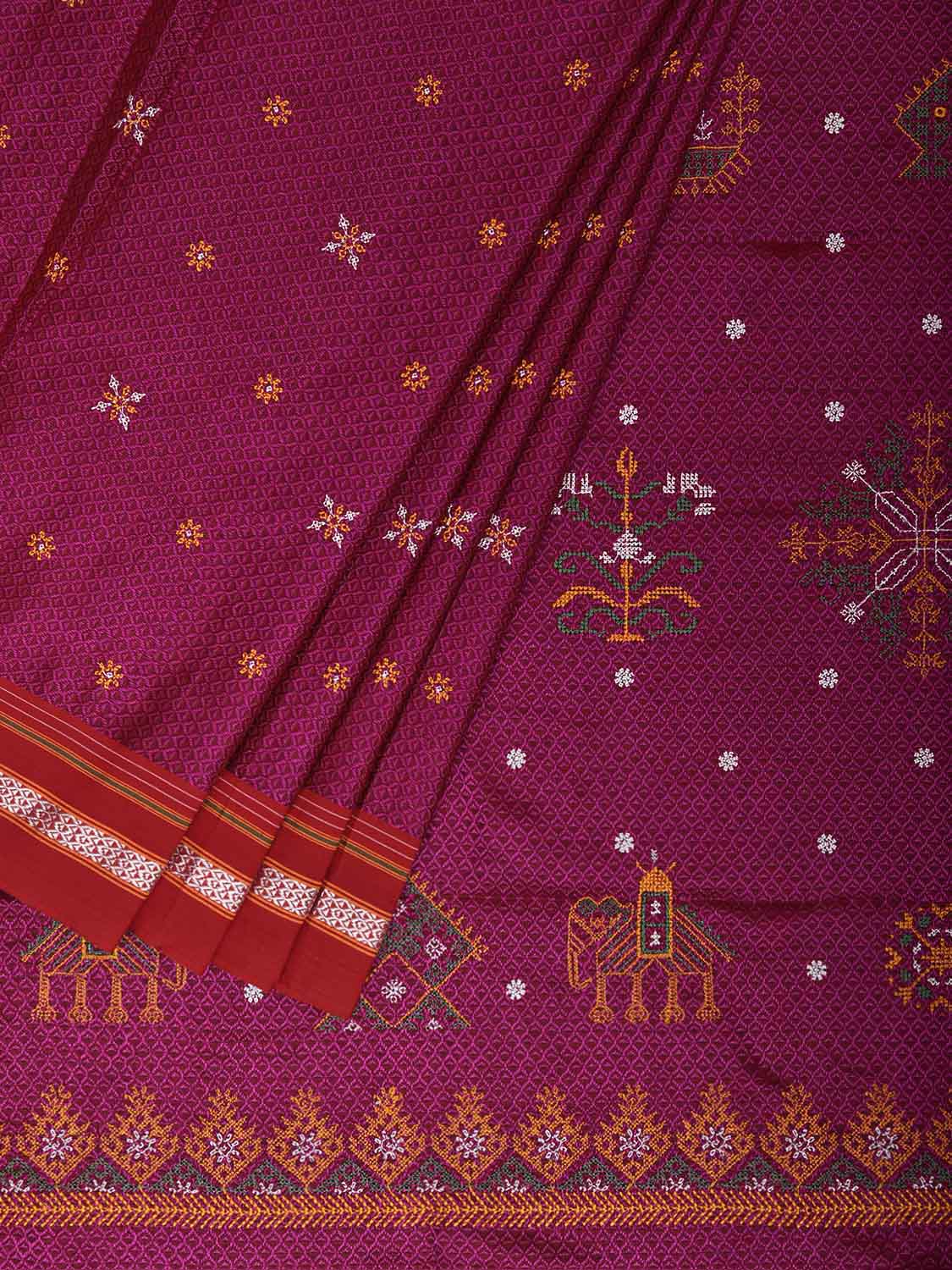 Pink and Red ilkal Jacquard Viscose Saree with Kasuti Work Design No Blouse il0132