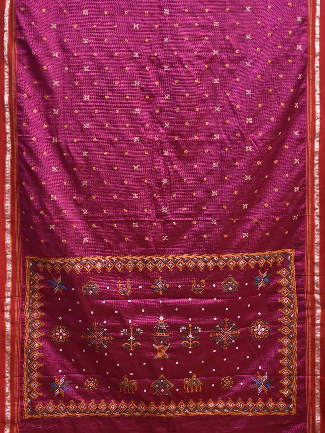 Pink and Red ilkal Jacquard Viscose Saree with Kasuti Work Design No Blouse il0132