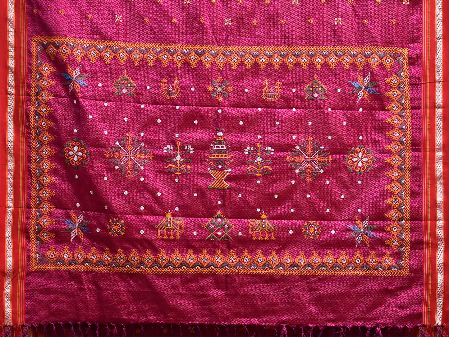 Pink and Red ilkal Jacquard Viscose Saree with Kasuti Work Design No Blouse il0132