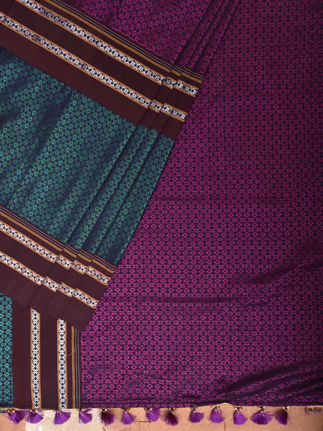 Purple and Teal ilkal Jacquard Viscose Saree with Big Border Design No Blouse il133